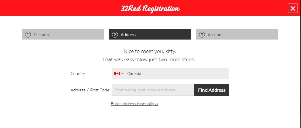 32Red Registration Page 2