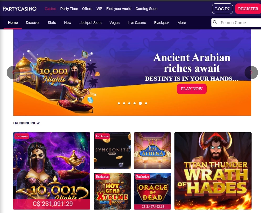 Party Casino Homepage