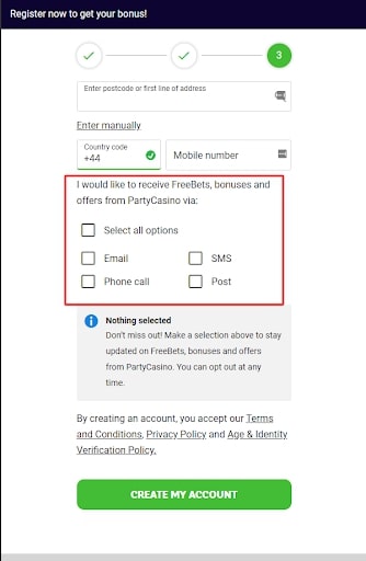 Party registration form 3