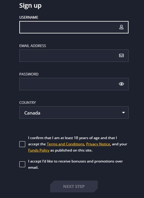 21Casino registration page