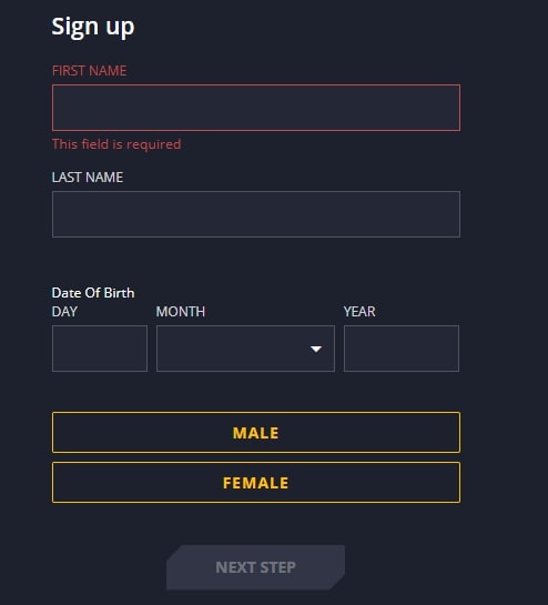 21Casino registration page