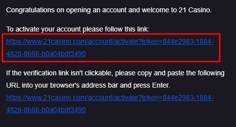 21Casino verify email