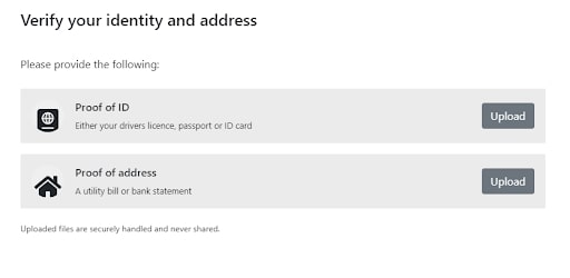 21Casino identity verification screen