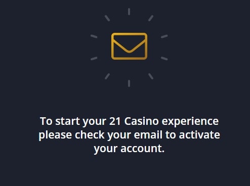 21Casino Verify Screen