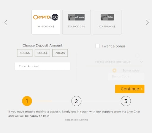 Cruise Casino cashier screen