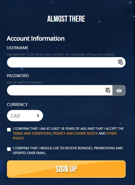 Dream Vegas registration page 3