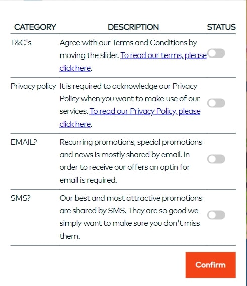 Fun Casino confirmation screen