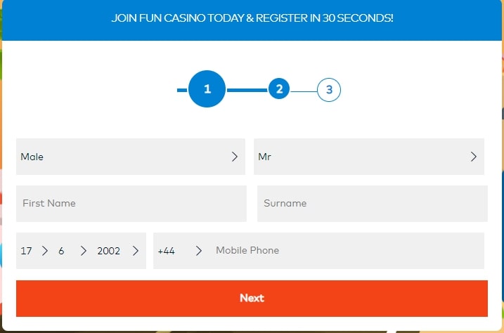 Fun Casino registration page 2