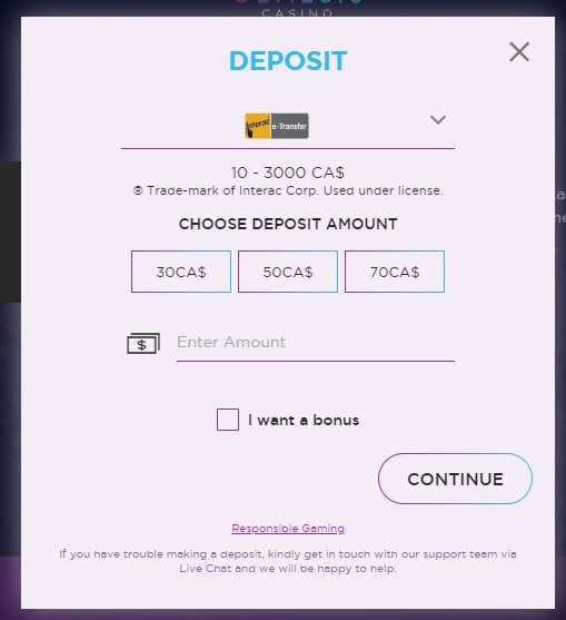 Genesis Casino Deposit Screen