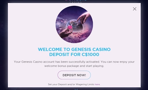 Genesis Casino welcome screen