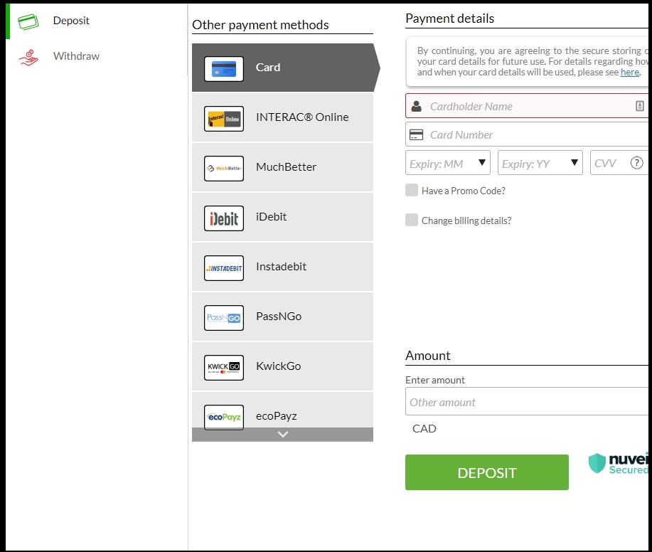 Mansion Casino Cashier Screen