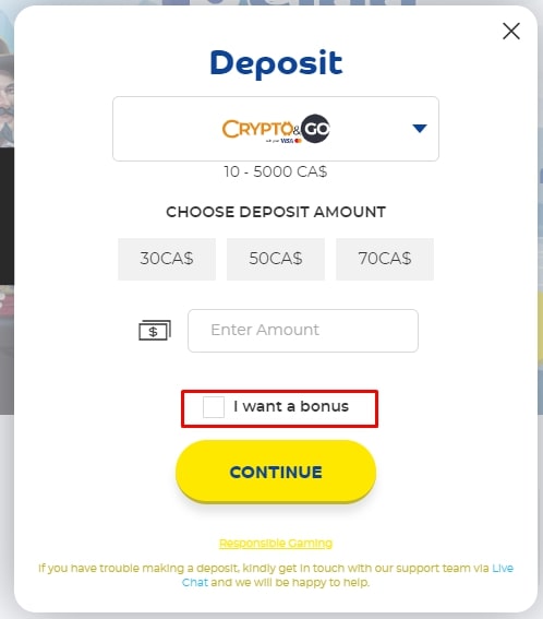 Pelaa Casino - cashier screen