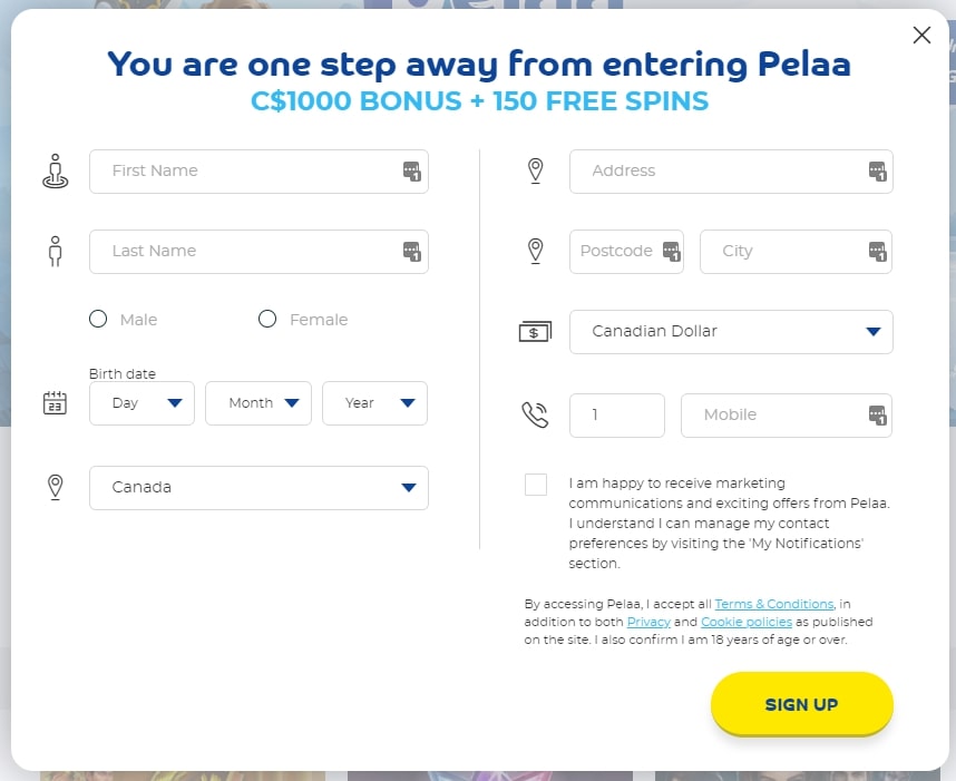 Pelaa Casino registration page 2