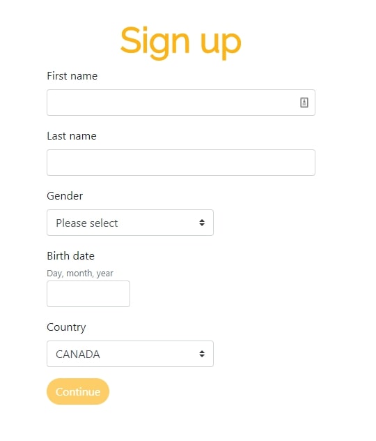 Playzee Casino registration page