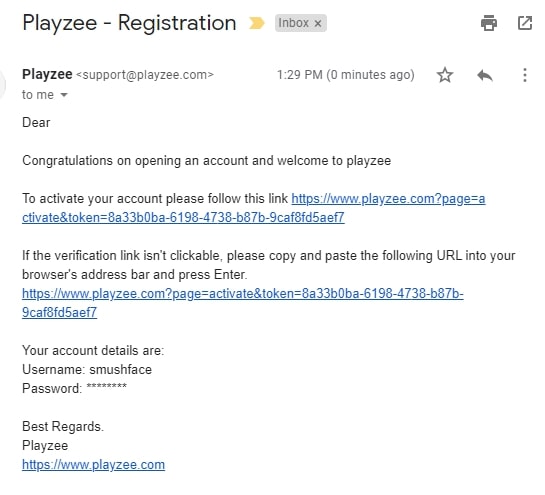 Playzee Casino registration page 5