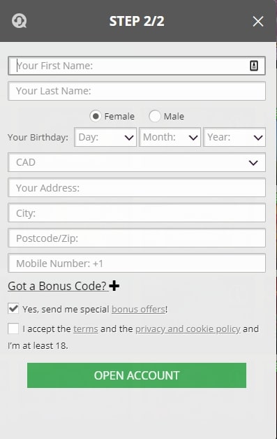Queen Play Casino registration page 2