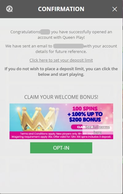 Queen Play Casino registration page 3