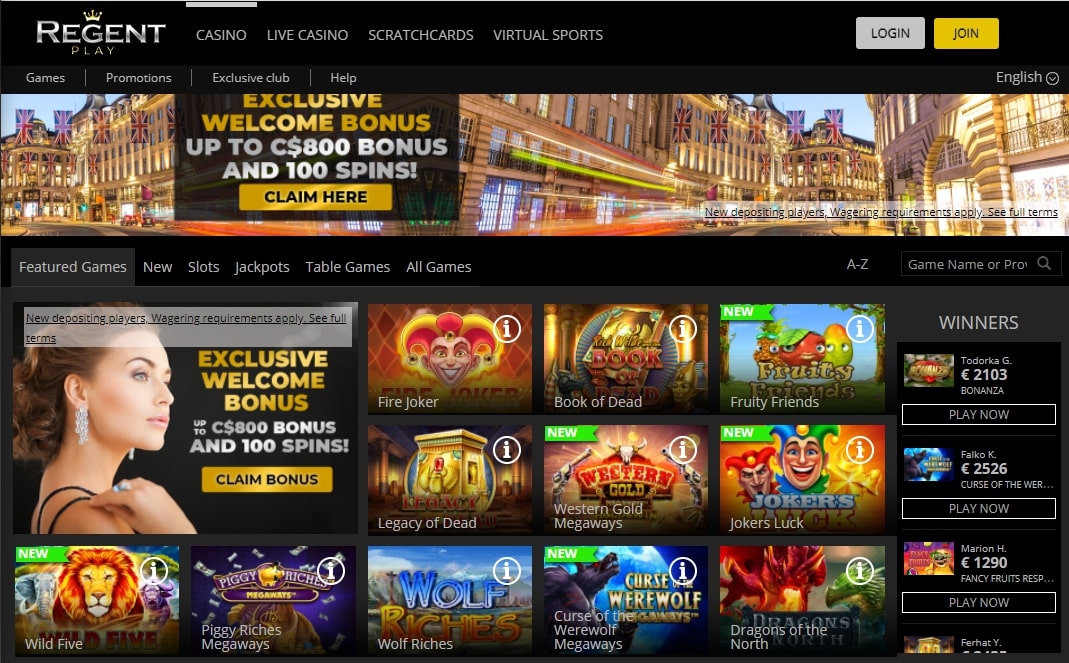 Regent Casino Homepage