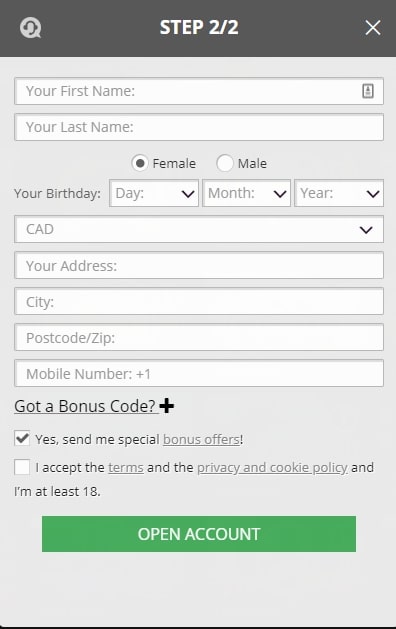 Regent Casino registration page 2