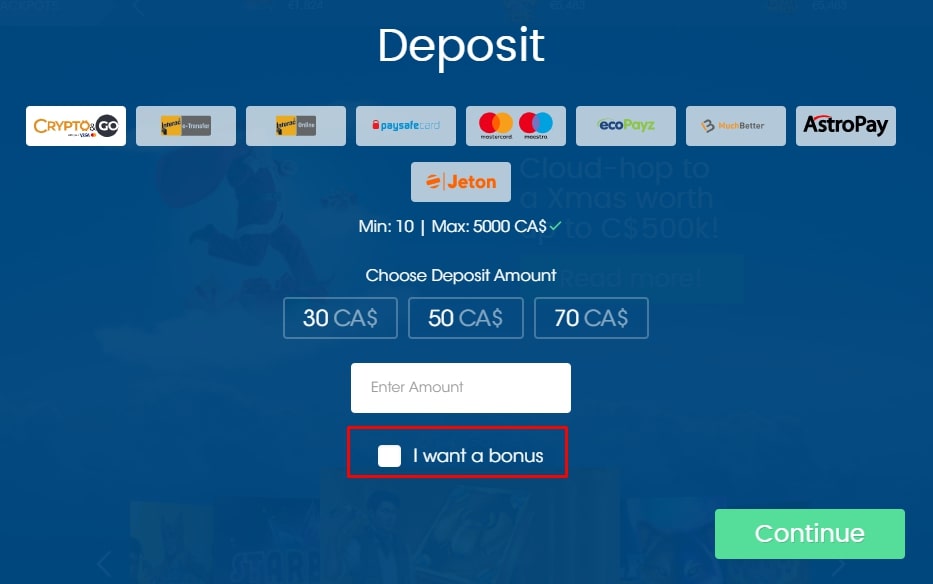 Sloty Casino Cashier Screen