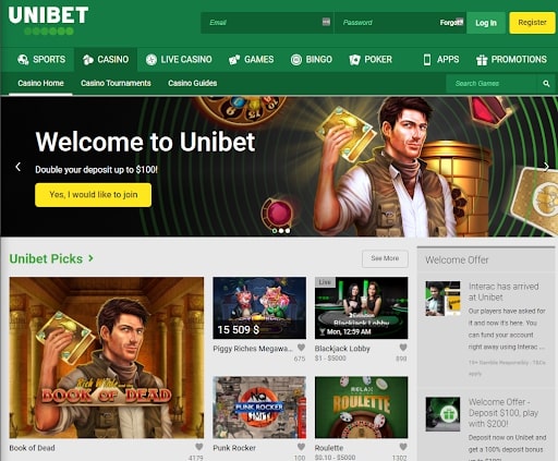 Unibet Casino homepage