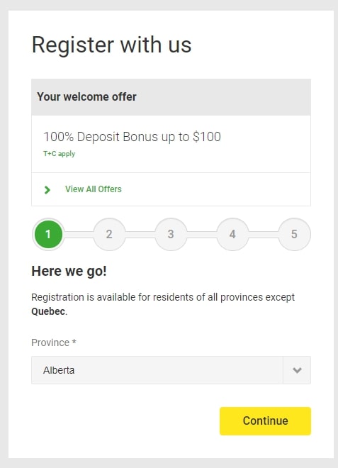 Unibet Casino registration page