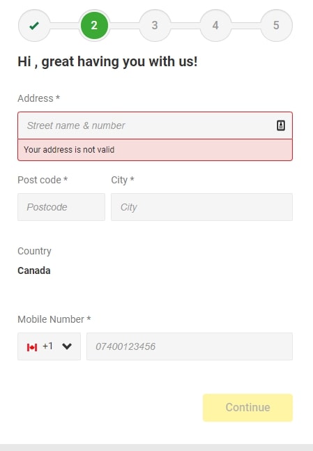 Unibet Casino registration page 2