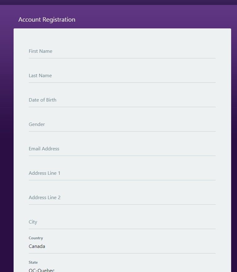 Zodiac Casino registration page 2