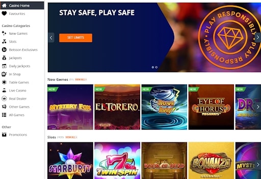 Betsson Casino game lobby