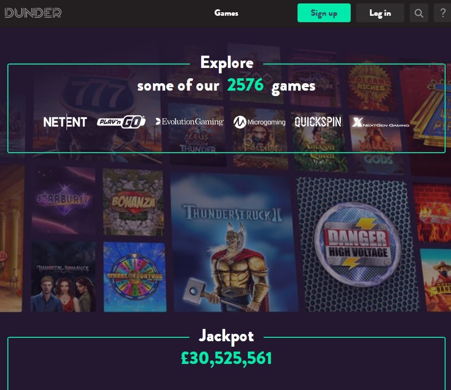 Dunder Casino Homepage