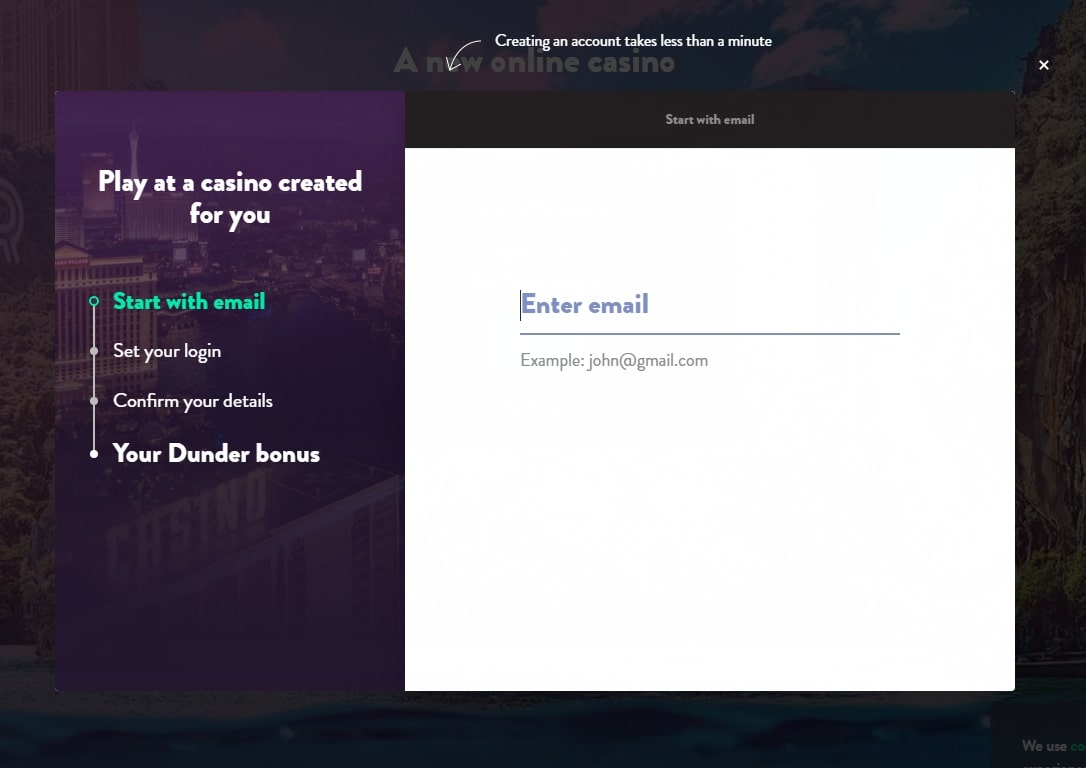 Dunder Casino registration page