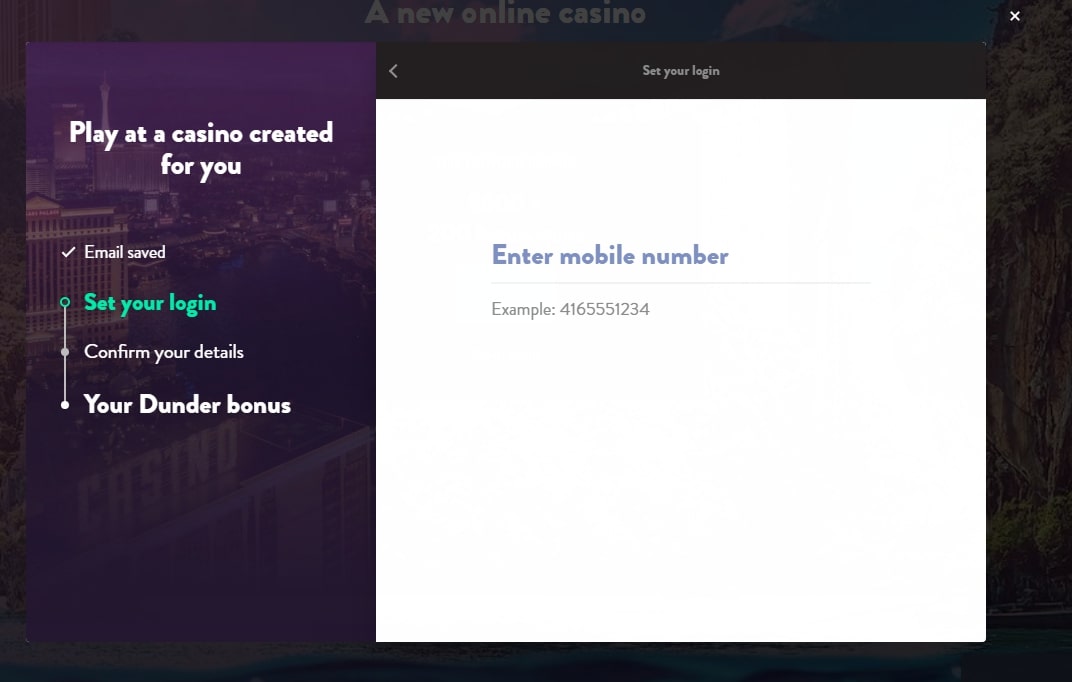 Dunder Casino registration page 3