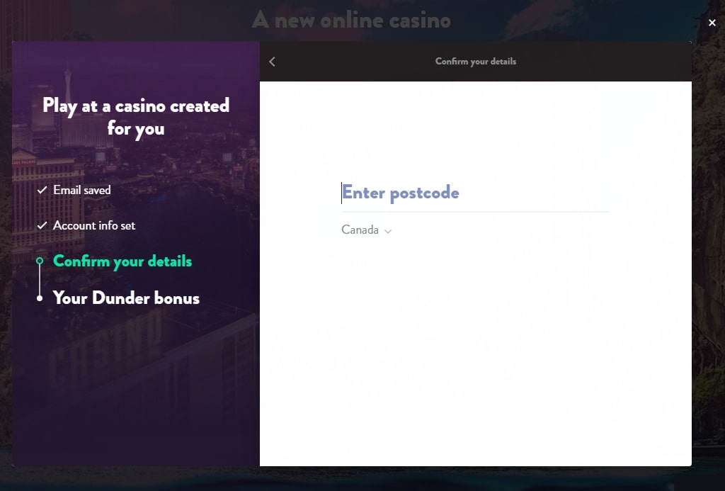 Dunder Casino registration page 5