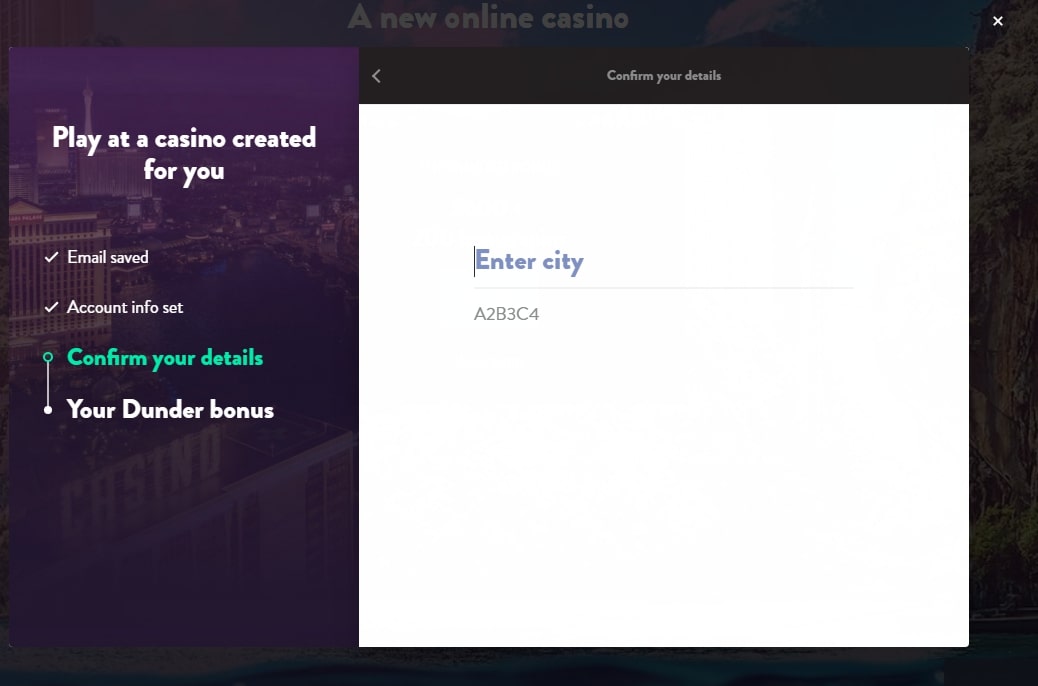 Dunder Casino registration page 6