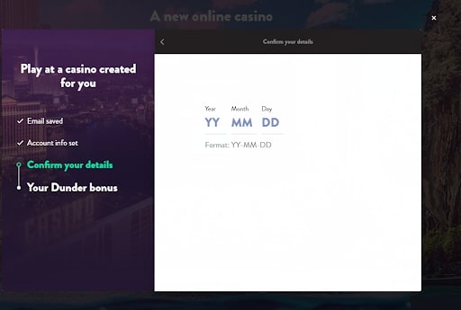 Dunder Casino registration page 7