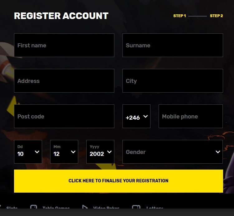 Hyper Casino registration page 2