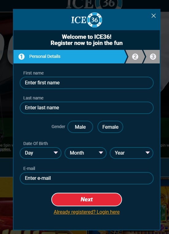 ICE36_Casino_registration_page ICE36 Casino registration page