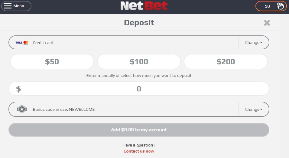 NetBet Casino cashier screen