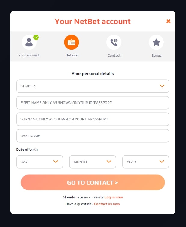 NetBet Casino Registration page 2