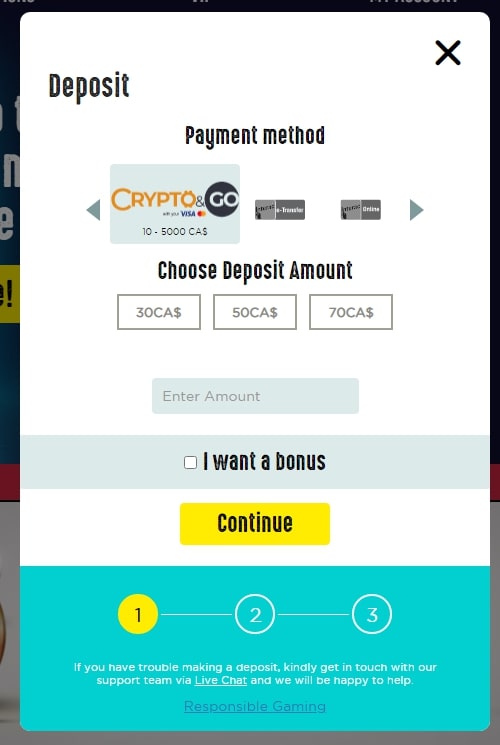 Spinit Casino cashier screen