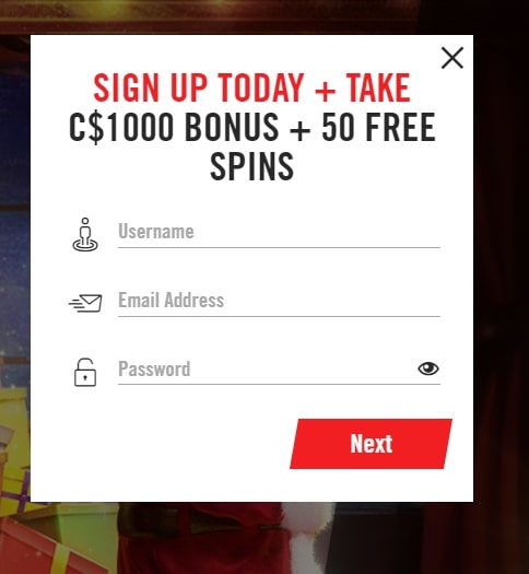 Vegas Hero Casino registation page 1