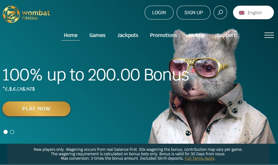 Wombat Casino homepage