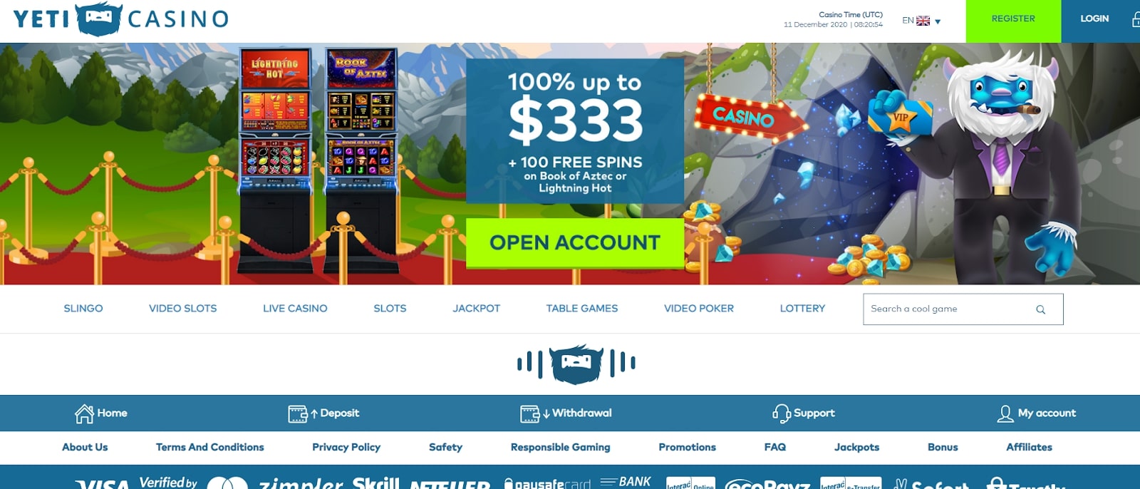 Yeti Casino Homepage