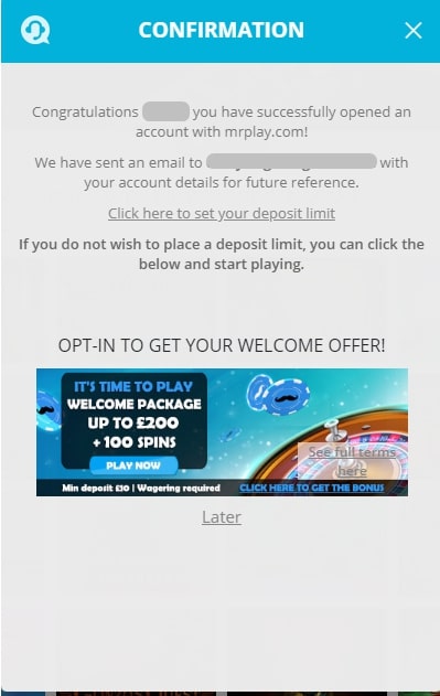 mr.play Casino registration page 3