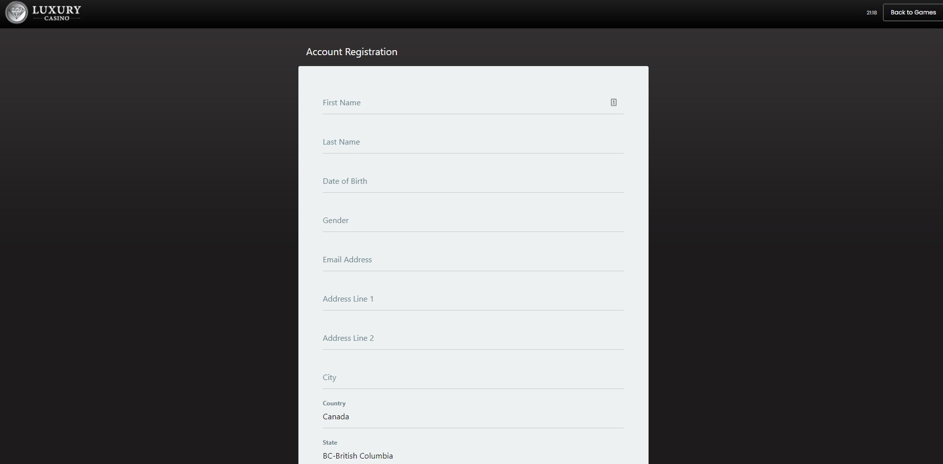 Luxury Casino Registration