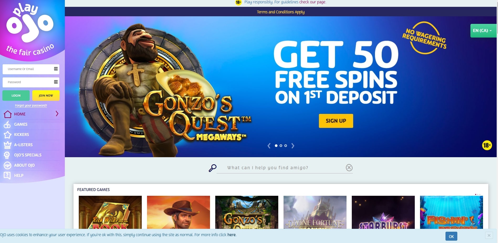 Playojo Casino Homepage