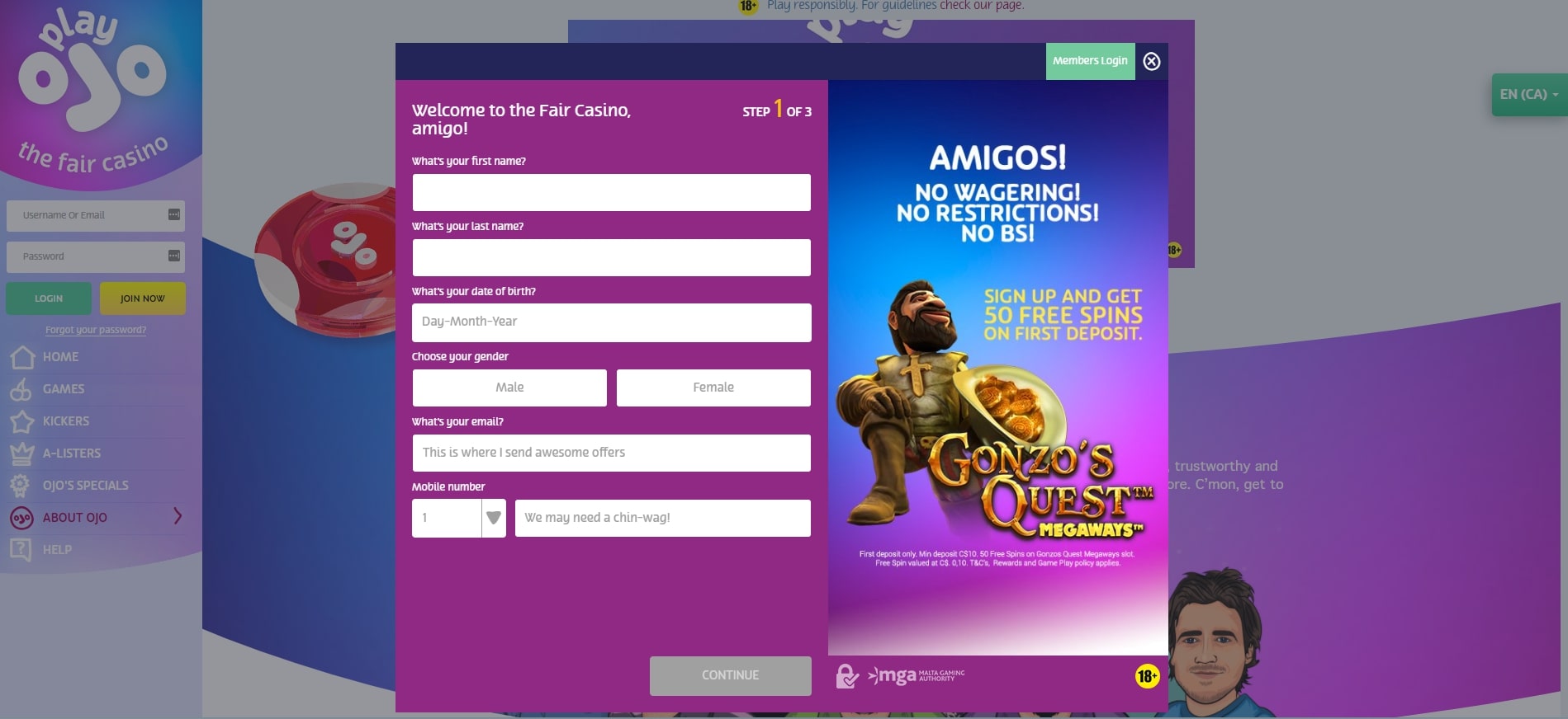 PlayOJO registration