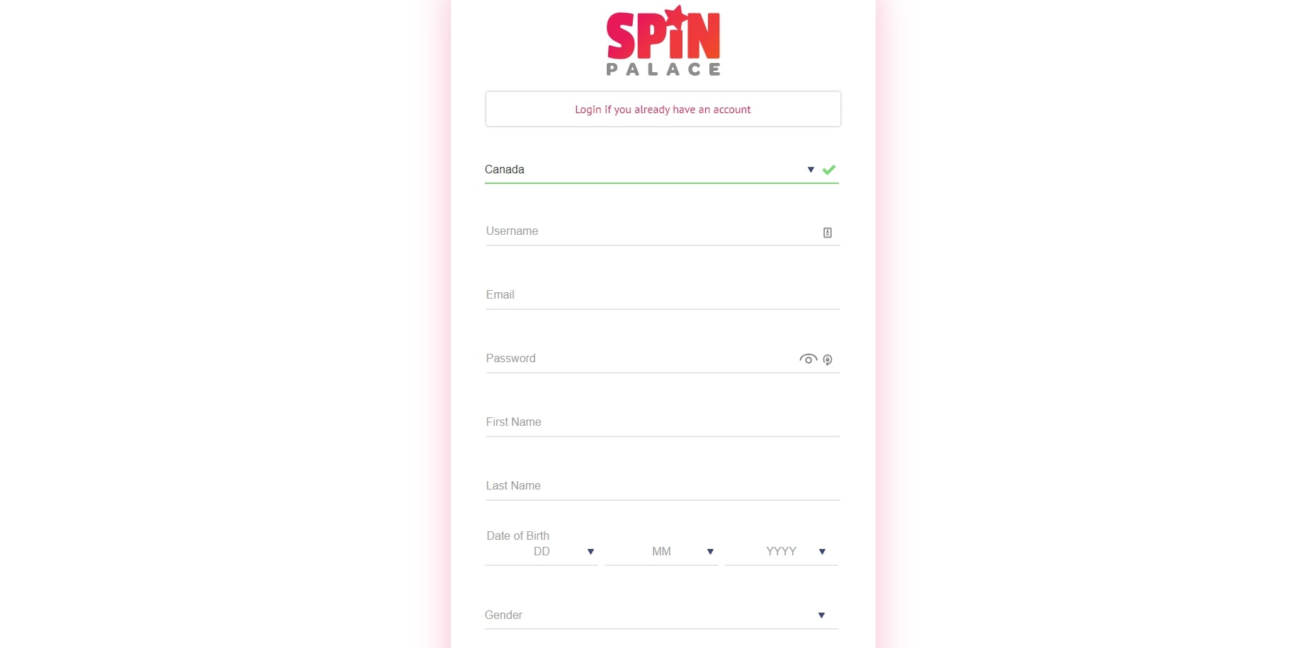 Spin Palace Casino registration