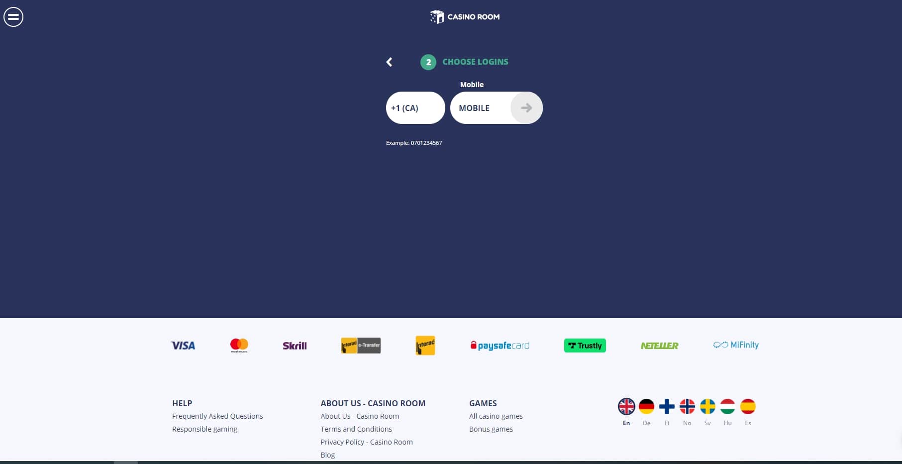 Casino Room Registration