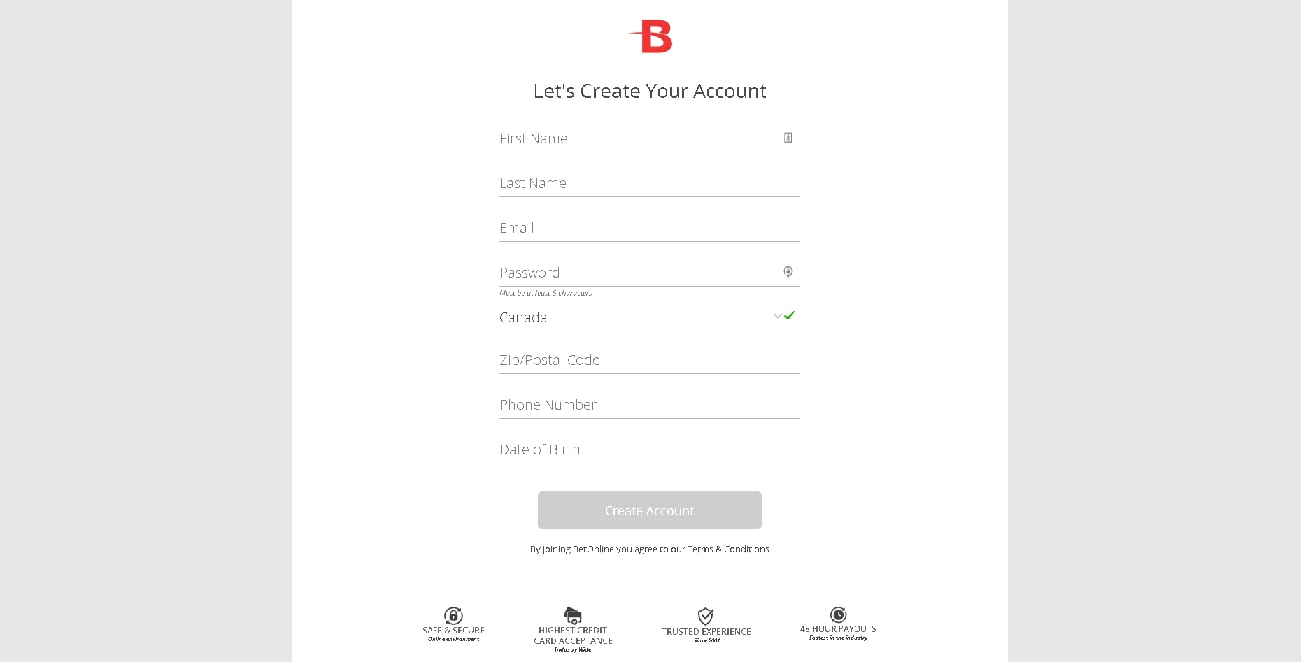 Betonline Casino signup
